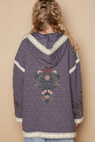 POL Embroidered Open Front Quilted Jacket with Crochet Pockets