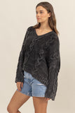 HYFVE Cable Knit V-Neck Dropped  Oversized Sweater