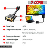 5 Core 3 Feet SVGA VGA Computer Monitor Cable Male to Male 1080p High Resolution - VGA 1001