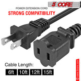 5 Core AC Power Cord 15 Ft US Polarized Male to Female 2 Prong Extension Adapter Cords 16AWG 125V 1/2/12 Pc - EXC BLK 15FT