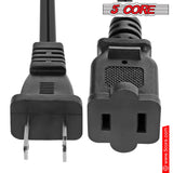 5 Core AC Power Cord 15 Ft US Polarized Male to Female 2 Prong Extension Adapter Cords 16AWG 125V 1/2/12 Pc - EXC BLK 15FT
