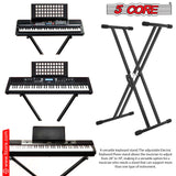 5 CORE Piano Keyboard Stand Double X Style Heavy Duty Adjustable Digital Electric Piano Riser Durable & Sturdy Music Synthesizer Holder Stands For Upto 88 Keys w Secure Locking Strap - KS 2X GEAR