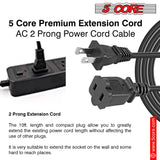 5 Core AC Power Cord 15 Ft US Polarized Male to Female 2 Prong Extension Adapter Cords 16AWG 125V 1/2/12 Pc - EXC BLK 15FT