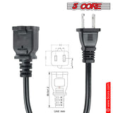 5 Core AC Power Cord 15 Ft US Polarized Male to Female 2 Prong Extension Adapter Cords 16AWG 125V 1/2/12 Pc - EXC BLK 15FT
