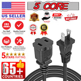5 Core AC Power Cord 15 Ft US Polarized Male to Female 2 Prong Extension Adapter Cords 16AWG 125V 1/2/12 Pc - EXC BLK 15FT
